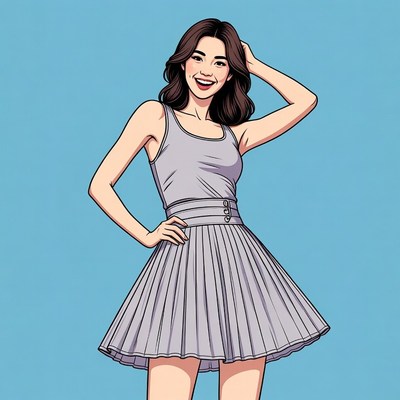 Asian woman smiling in gray dress