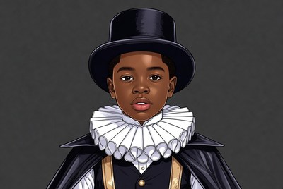 African-American boy in top hat costume