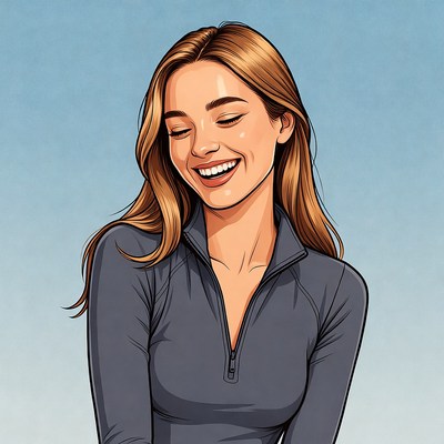 Smiling Woman in Gray Zipper Jacket