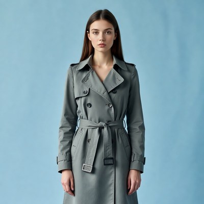 Woman wearing gray trench coat