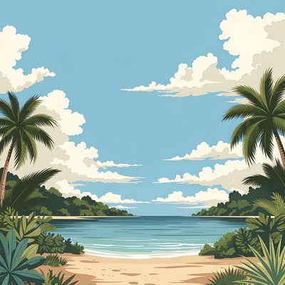 Tropical Beach with Palm Trees