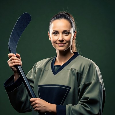 Woman holding hockey stick