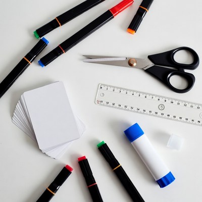 Colorful Markers Scissors Ruler Craft Supplies