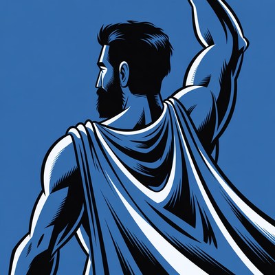 Muscular man raising arm in toga