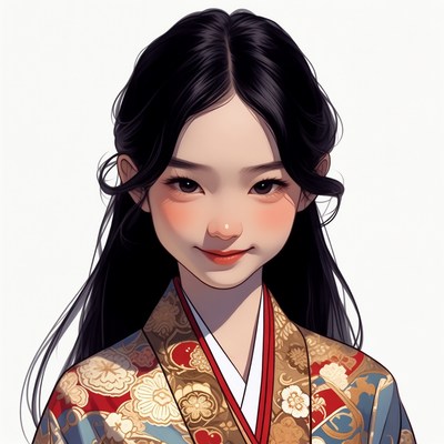 Asian woman in colorful kimono