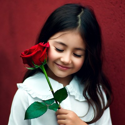 Girl holding red rose