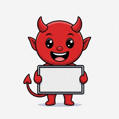 Cartoon devil holding blank sign
