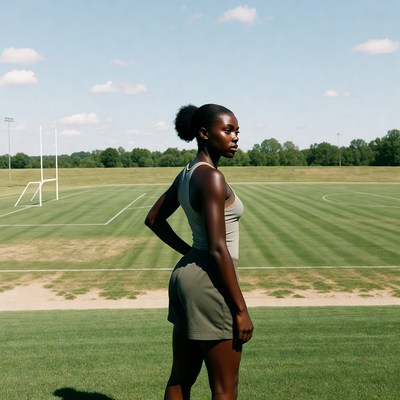 African-American woman posing on soccer field