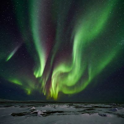 Northern Lights over Snowy Landscape