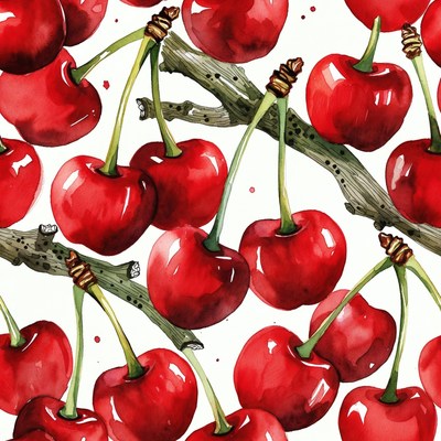 Watercolor Cherry Branches Pattern