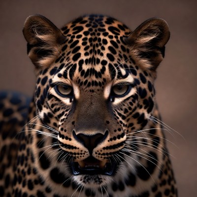 Close-up leopard face with open mouth