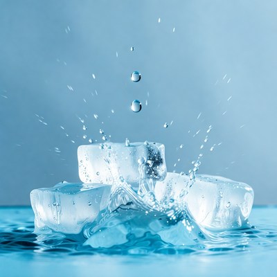 Ice Cubes Splashing in Water