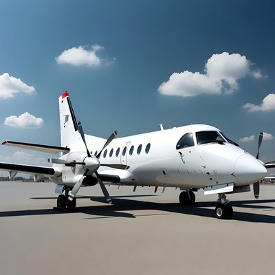 White Twin-Engine Propeller Plane on Tarmac