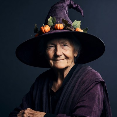 Elderly woman in witch hat