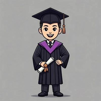 Cartoon boy in graduation gown