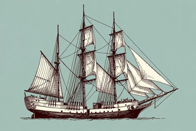 Sailing Ship Illustration on Sea