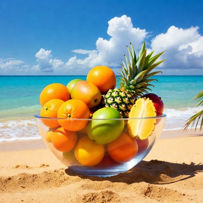 Tropical Fruit Bowl on Beach