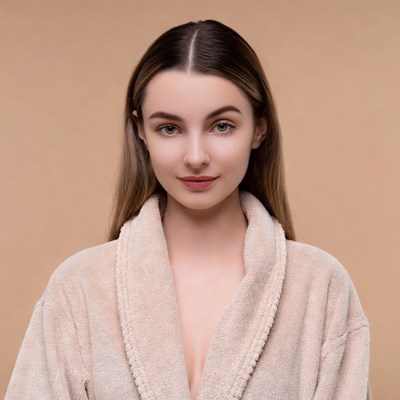 Woman in beige bathrobe