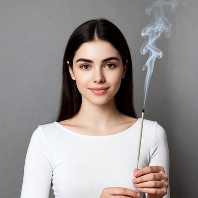 Woman holding lit incense stick