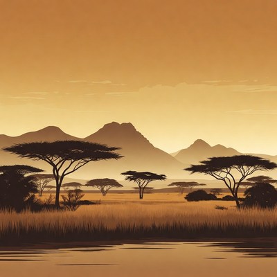 Savanna Landscape with Acacia Trees