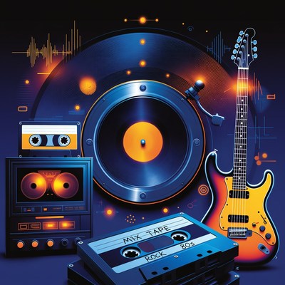 Retro Mixtape Cassettes Rock Guitar Vinyl