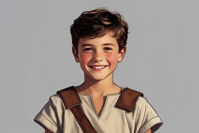 Smiling boy in tunic illustration