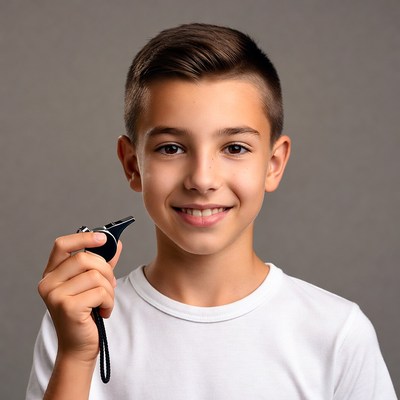Boy holding whistle