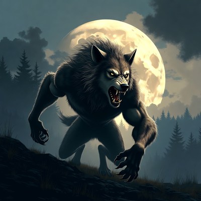 Howling Werewolf Under Full Moon