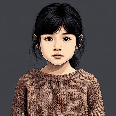 Asian girl in sweater illustration