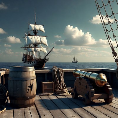 Pirate Ship Deck with Cannon