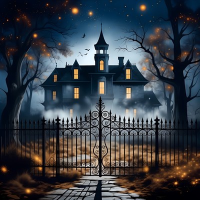 Haunted Mansion Behind Iron Gate