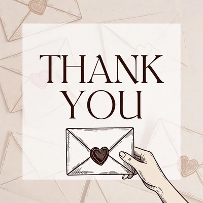 Hand Holding Thank You Envelope with Hearts