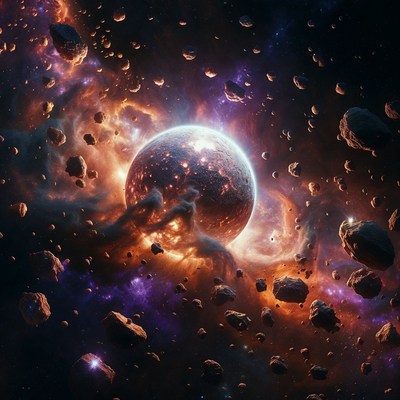 Exploding Planet in Asteroid Field