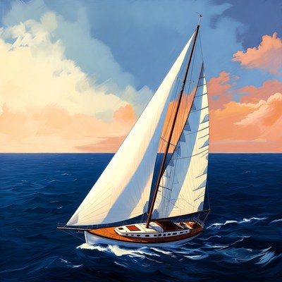 Sailing Yacht on Ocean at Sunset