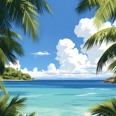 Tropical Beach with Palm Trees