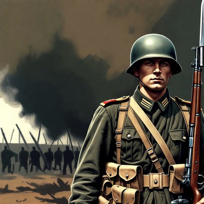 German Soldier Holding Rifle