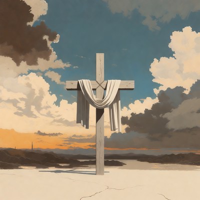 Cross with Draped Cloth in Sky