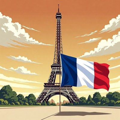 Eiffel Tower with French Flag