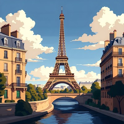 Eiffel Tower over Paris canal