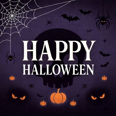 Happy Halloween with Skull and Spiders