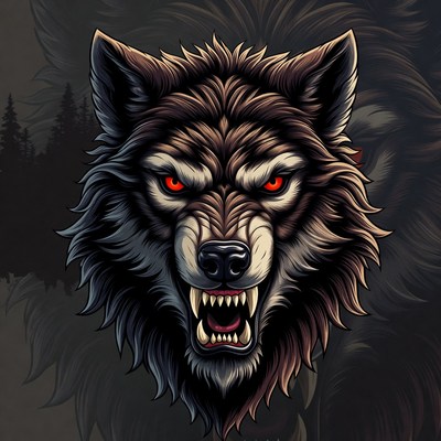 Growling Wolf with Red Eyes