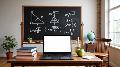 Math Classroom Desk with Laptop