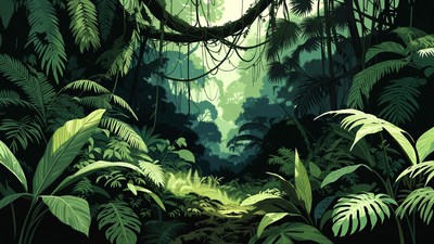 Lush Jungle with Vines and Ferns
