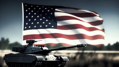 US Flag and Military Tank