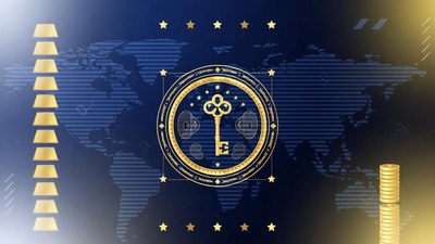 Golden Key with Coins and World Map