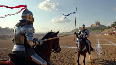 Two Knights Jousting on Horses