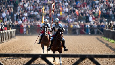 Knights on Horses Charging in Arena