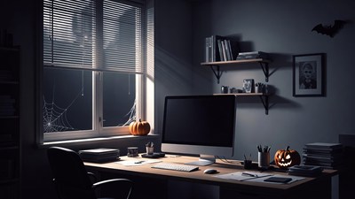 Halloween Desk with Pumpkin and Bat