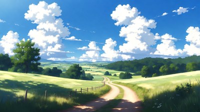 Winding path through green countryside landscape