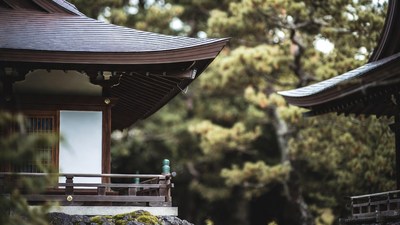 Traditional Japanese Temple in Forest